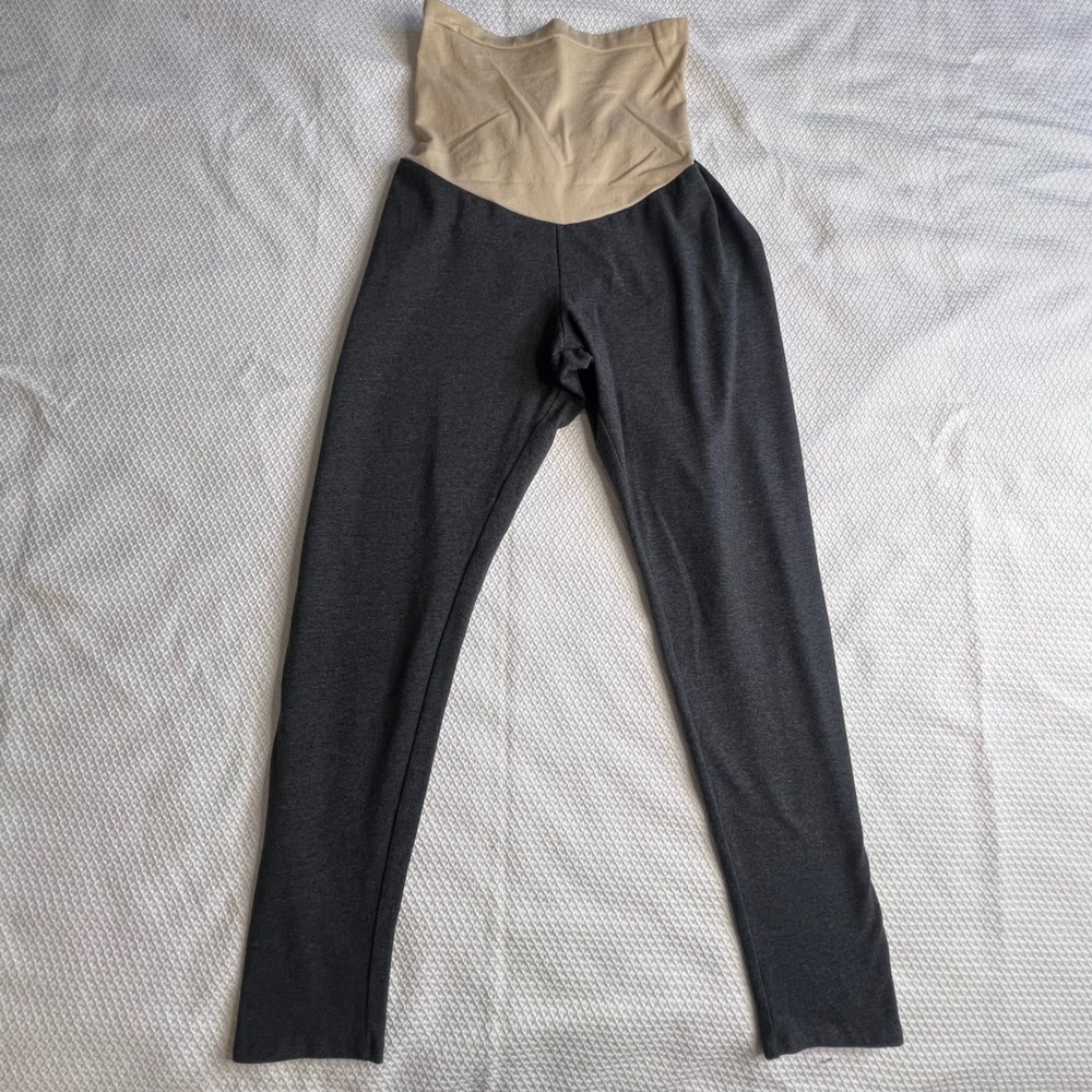 Motherhood Maternity Gray Over Belly Full Panel Leggings Size Large CottonBlend